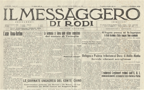 Il Messaggero di Rodi - 16 novembre 1936 - Biblioteca-Archivio Rodi Egeo